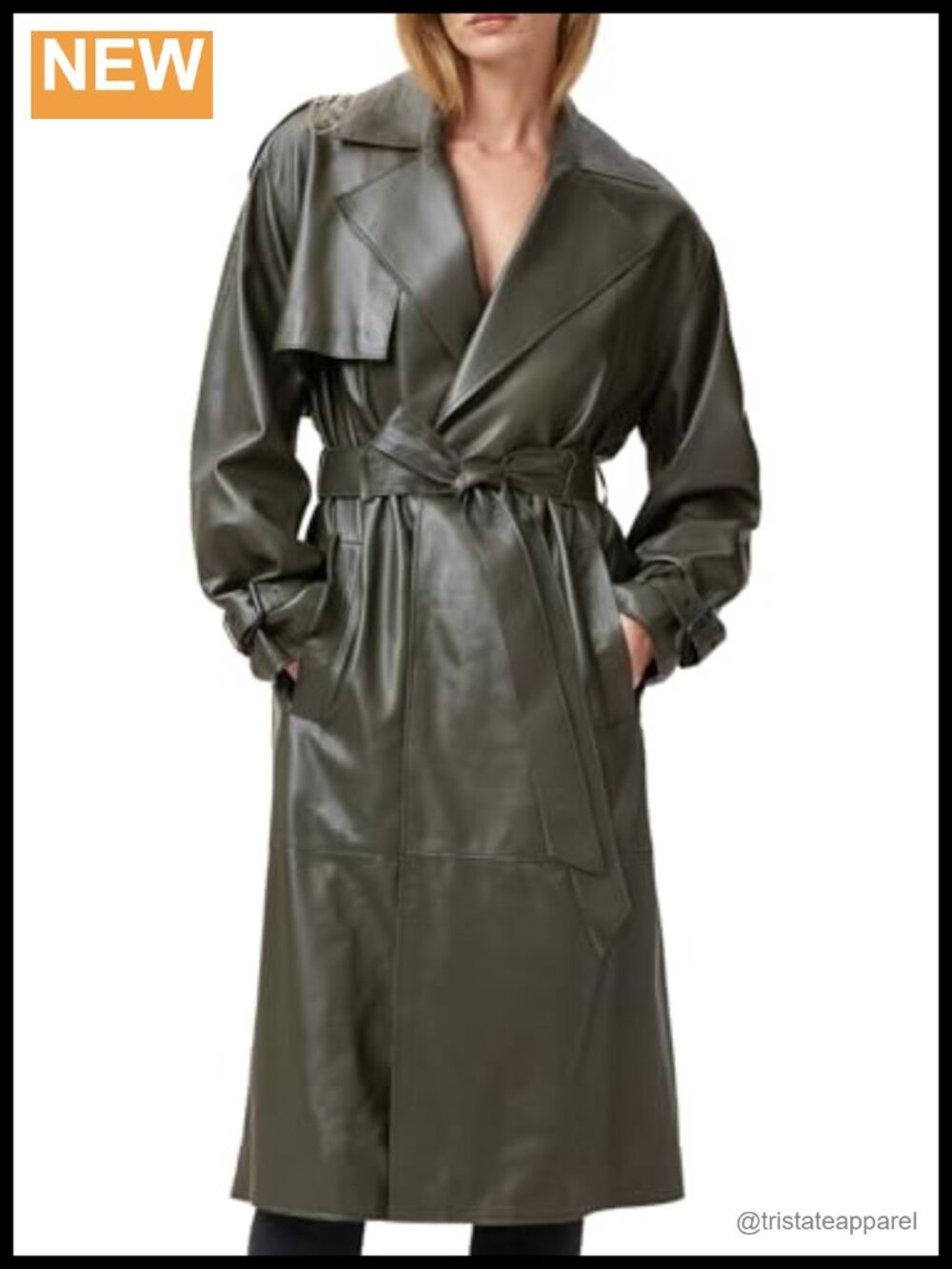 AllSaints Inez Trench Leather Jacket, Women's Long Sleeve, Zipper Closure, Dry